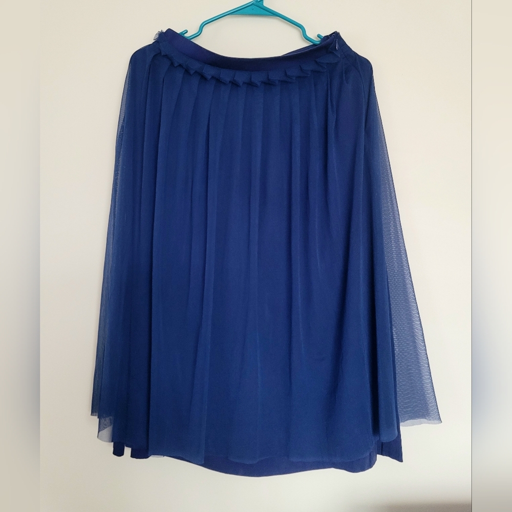 FERAUD Dark Blue Silk Layered Midi Skirt US 4 French Chic Made In France